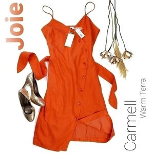 New JOIE Carmell Warm Terra Orange Linen Dress Size Large